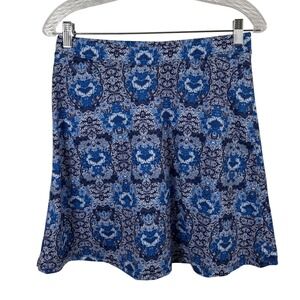 Ojai Skirt Size M Blue Damask Floral A-Line Mini Stretch Boho Coastal Travel